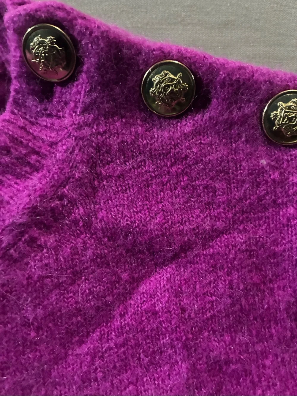 J. Crew Magenta Button-Shoulder Crewneck Sweater
